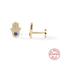 Crystal-Set Evil Eye 925 Sterling Silver Earrings — pair presentation — alternate angle 2 — jewelry finish and design detail