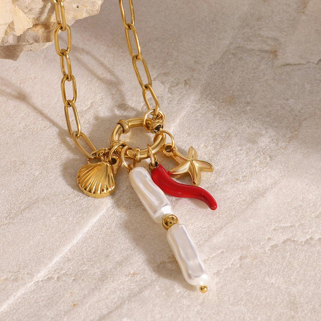 2H Stainless Steel Ocean Sailor Buckle Necklace Design Pearl Pendant Necklace Fashion Jewelry for Women