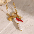 2H Stainless Steel Ocean Sailor Buckle Necklace Design Pearl Pendant Necklace Fashion Jewelry for Women