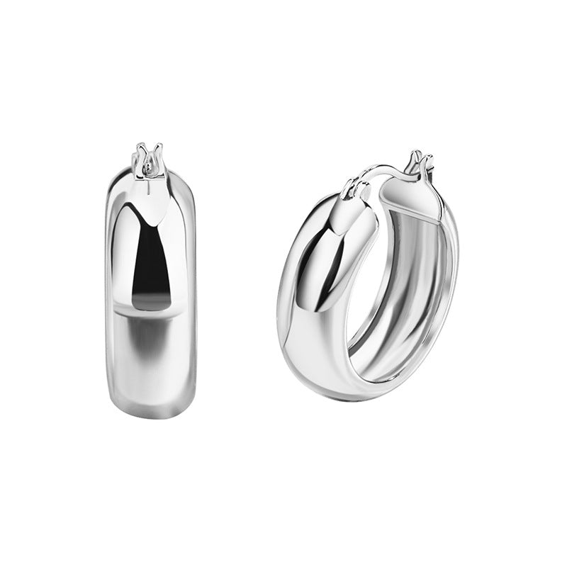 E0273 Vintage Glossy Metal Texture C Exaggerated Hoop Earrings for Women with Real Gold Plating