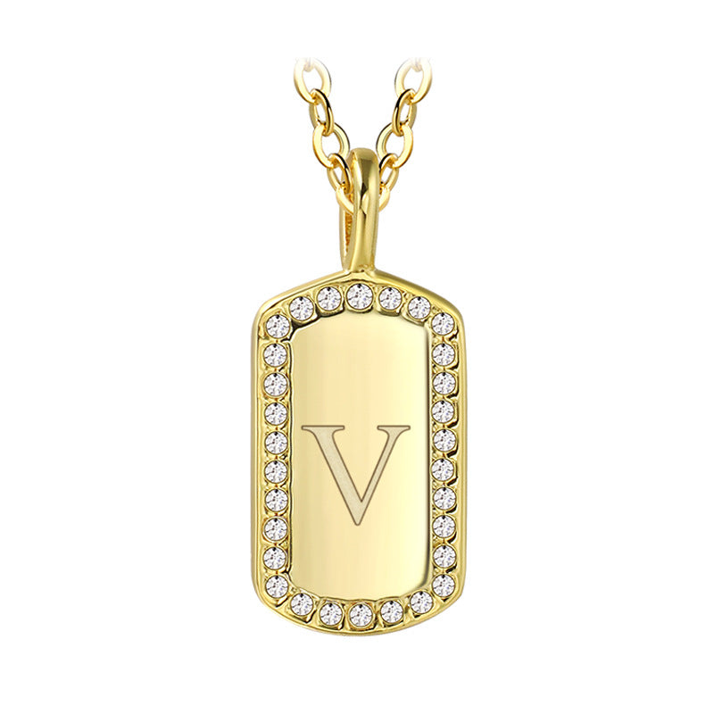 N0046 Gold-plated26Letter Square Necklace for Women, Simple Design English Choker Jewelry