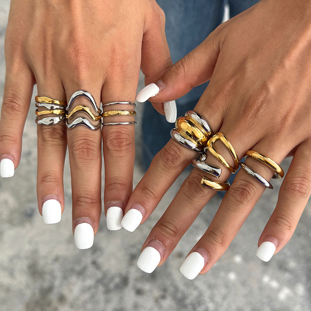 Color Block Ring Non-Fading Jewelry Stainless Steel Accessories for Women