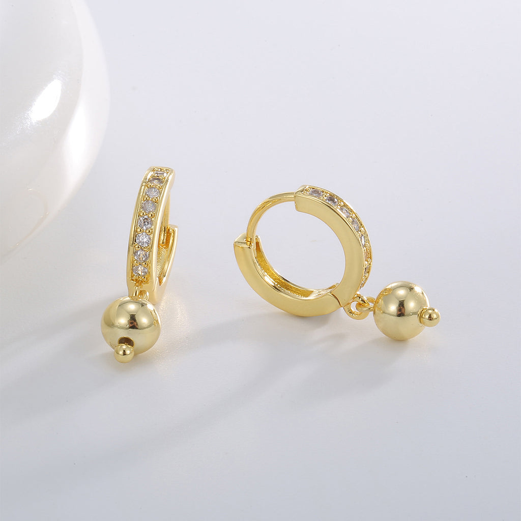 E0657 Fashion Mini Hoop Earrings for Women Gold-Plated Micro-Inlaid Zircon Small Round Bead Earrings