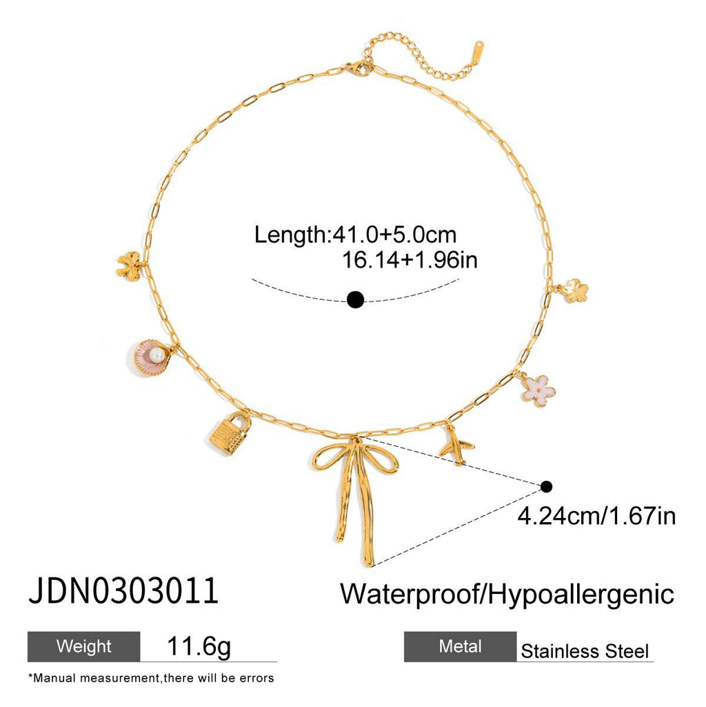 2H Stainless Steel Heart Layered Necklace Collarbone Chain Non-Fading Jewelry