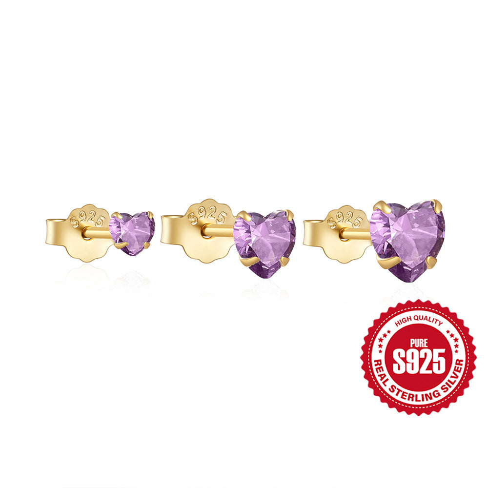 925Sterling Silver Classic Heart-Shaped Diamond-Studded Women's Earrings Set of Three Hot-Selling Ear Jewelry