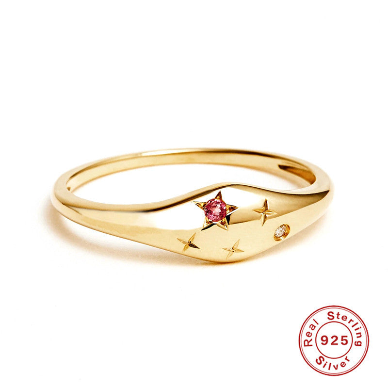 S925Sterling Silver Twelve Constellations Star Diamond Women's Ring Ring Creative Style Ring