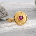 Gold-Plated Brass Cubic Zirconia Heart Vintage Purple Ring — material and finish close-up