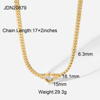 2H New Trend Stainless Steel Cuban Chain Heart Necklace14K Gold-Plated Hollow Flat Snake Chain Heart Pendant for Women Layered Wear