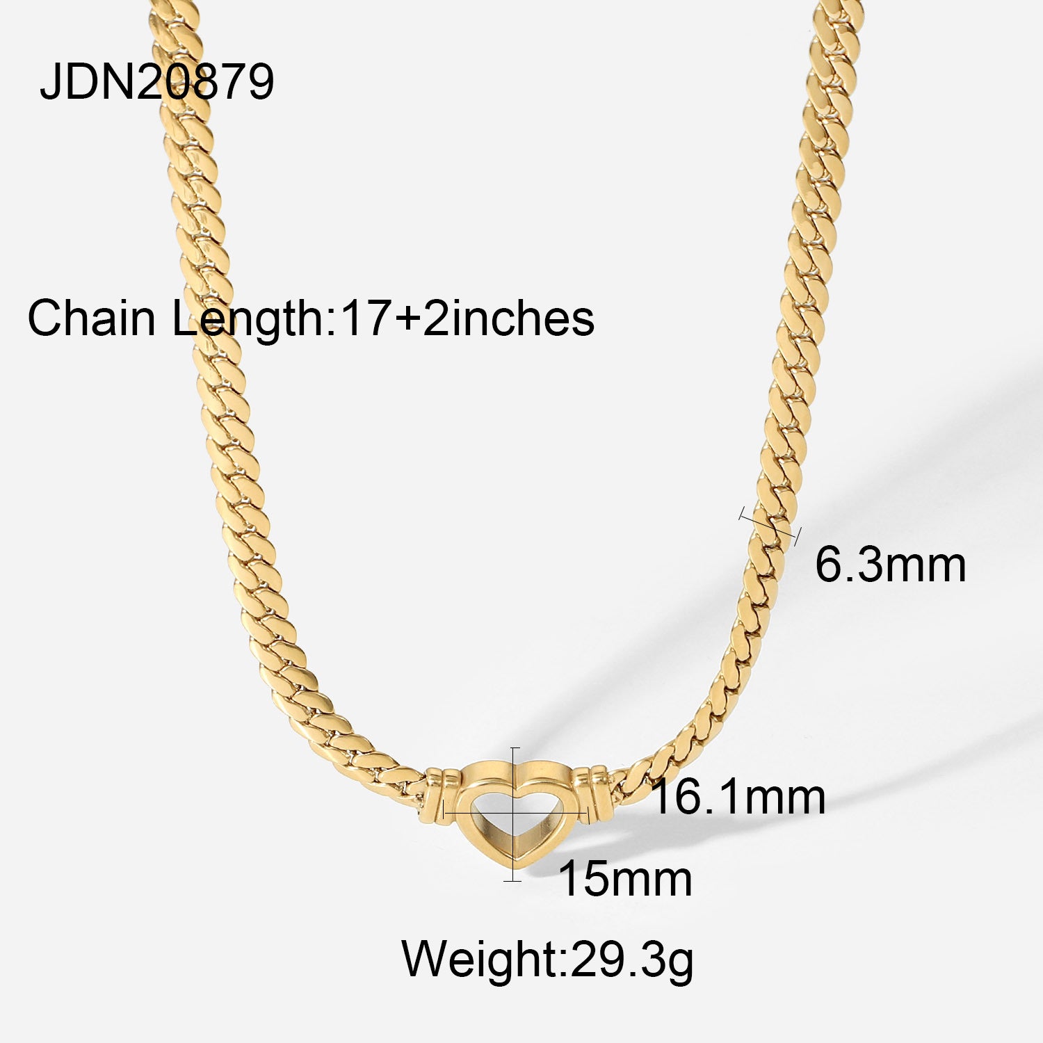 2H New Trend Stainless Steel Cuban Chain Heart Necklace14K Gold-Plated Hollow Flat Snake Chain Heart Pendant for Women Layered Wear