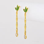 E0624 Korean Fashion Mori Style Clover Resin Earrings for Women Copper Gold Plated Bamboo Tube Water Drop Zircon Earrings