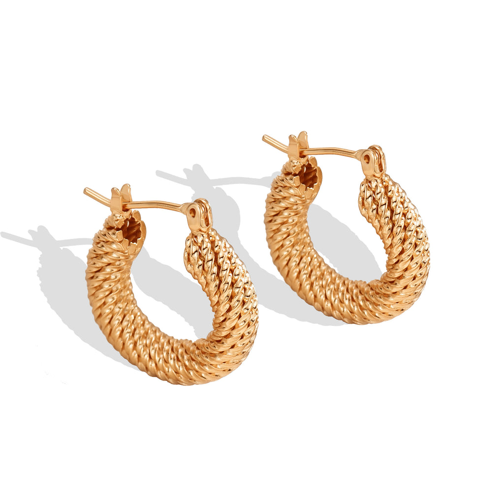 E0309 Vintage Earrings for Women Brass Gold-Plated Threaded Fashionable Vintage Braided Hoop Earrings