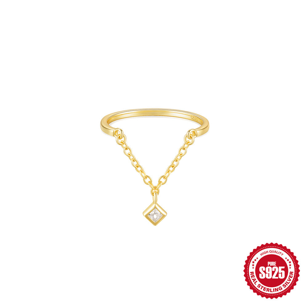 New S925Sterling Silver Heart-Shaped Tassel Inlaid Diamond Chain Adjustable Ring Hot-Selling Pearl Index Finger Ring