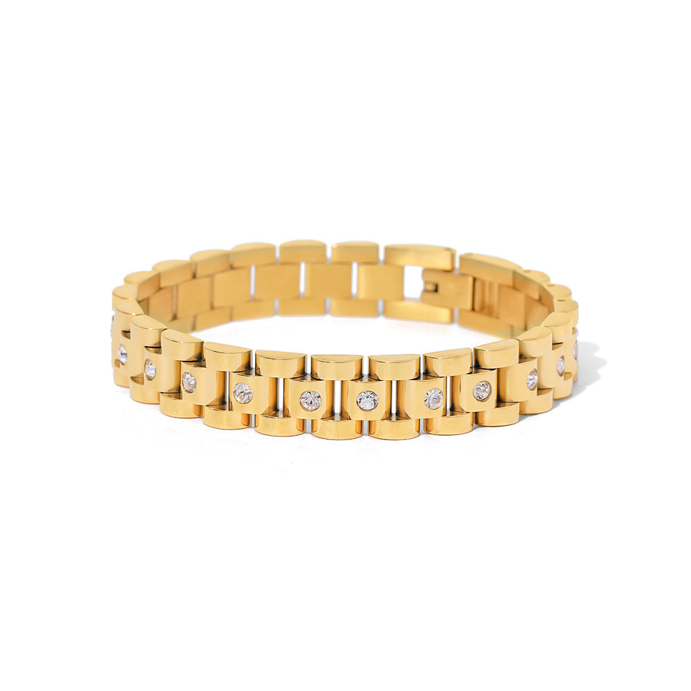 2H Stainless Steel Zircon Bracelet Bangle Plain Band18k Gold-plated Item