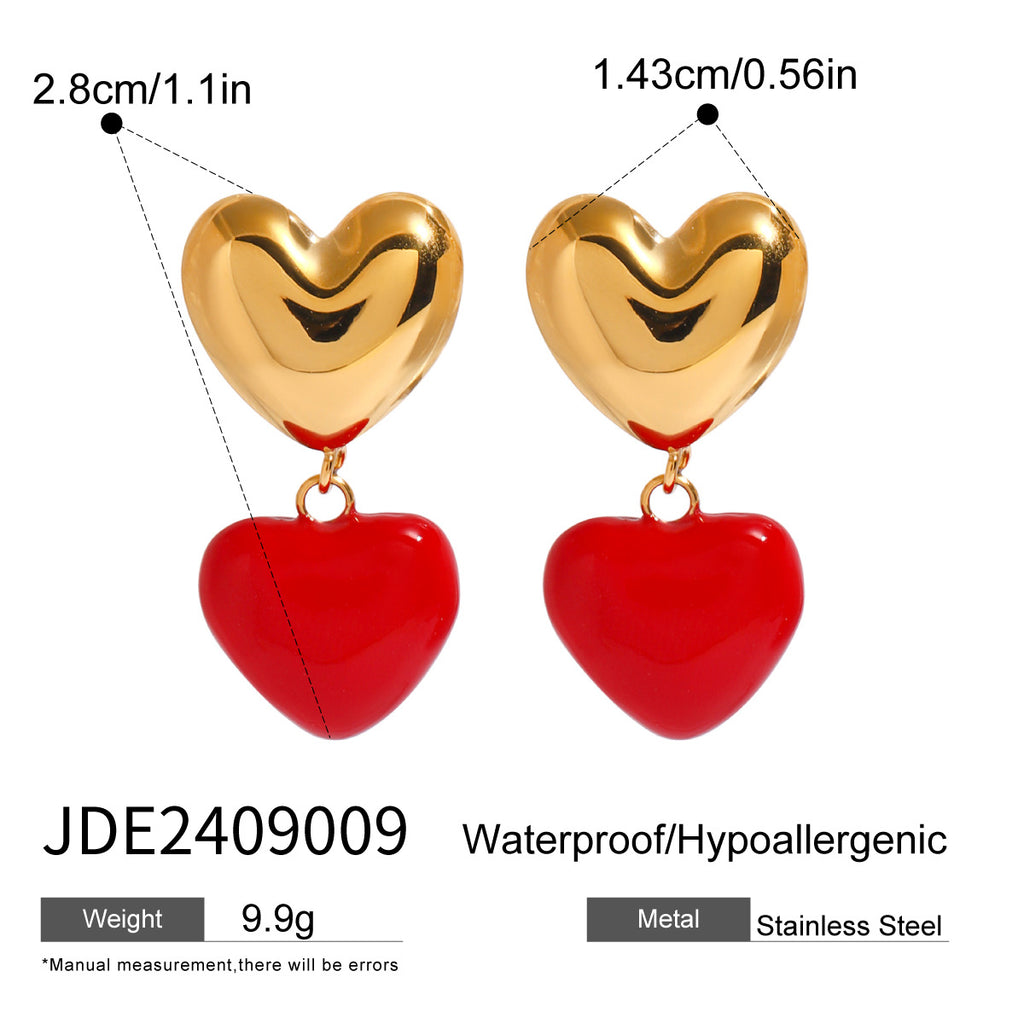 2H Stainless Steel Oil Drop Heart Earrings Pearl Stud Earrings Jewelry earring