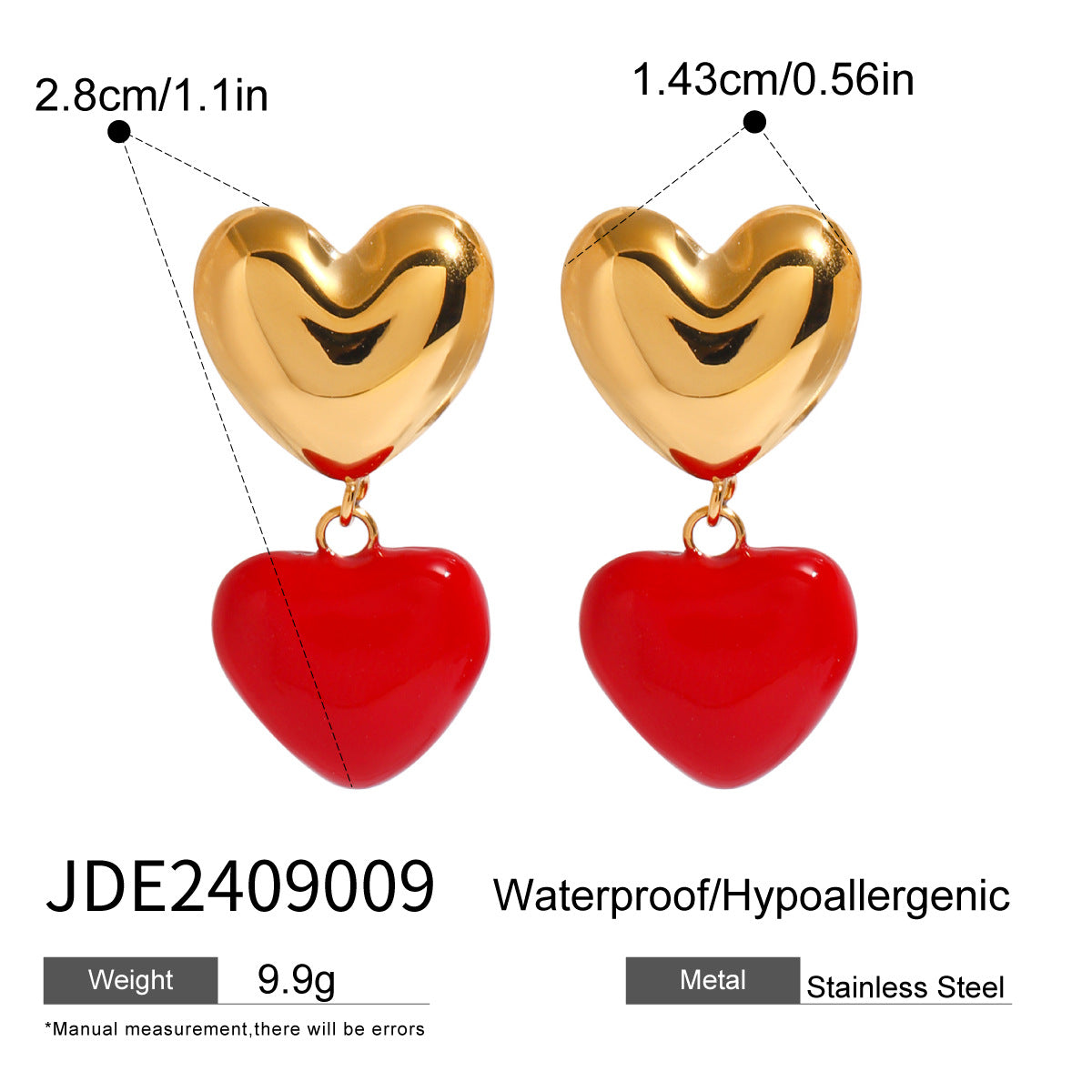 2H Stainless Steel Oil Drop Heart Earrings Pearl Stud Earrings Jewelry earring