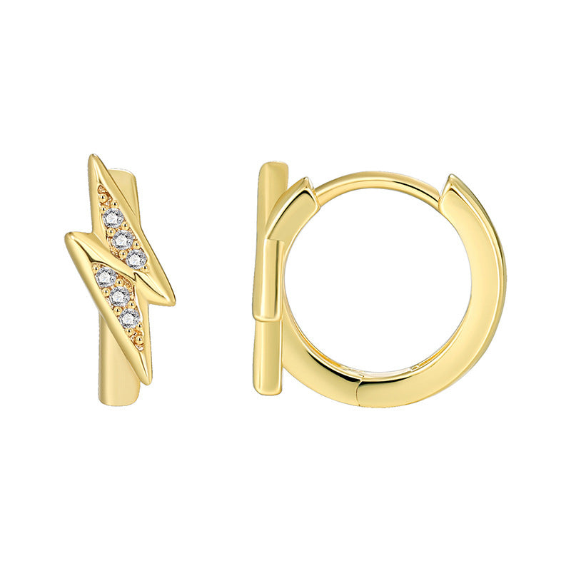 E0454 Minimalist Cool Glossy Earrings for Women Geometric Circle Lightning Zirconia Ear Clips