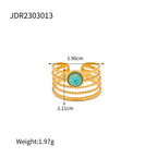 2H18K Gold-plated Stainless Steel French Design Natural Malachite Ring for Women, Non-fading Trendy Jewelry