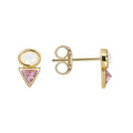 Gold-Plated Brass Geometric Triangle Pink CZ Stud Earrings in a gold-tone brass finish