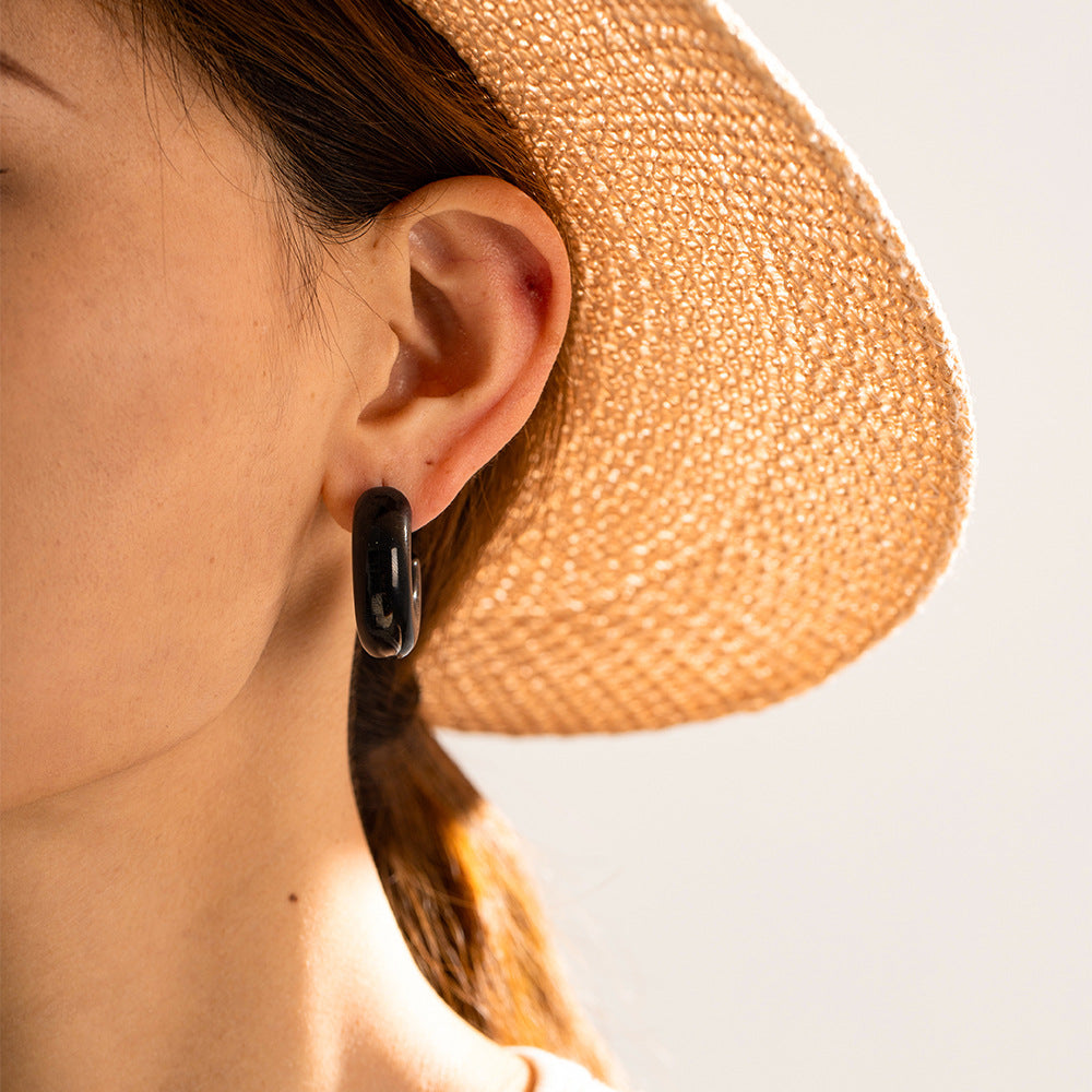 Fashion Trendy Earrings18K Gold-plated Stainless Steel Chunky Hollow Style C Shaped Earrings for Women