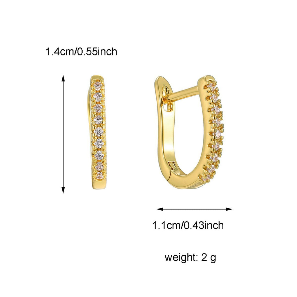 E0522 Fashionable Design Earrings for Women, Brass Gold-Plated Single Row with Zirconia U Shape Ear Clip