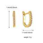 E0522 Fashionable Design Earrings for Women, Brass Gold-Plated Single Row with Zirconia U Shape Ear Clip