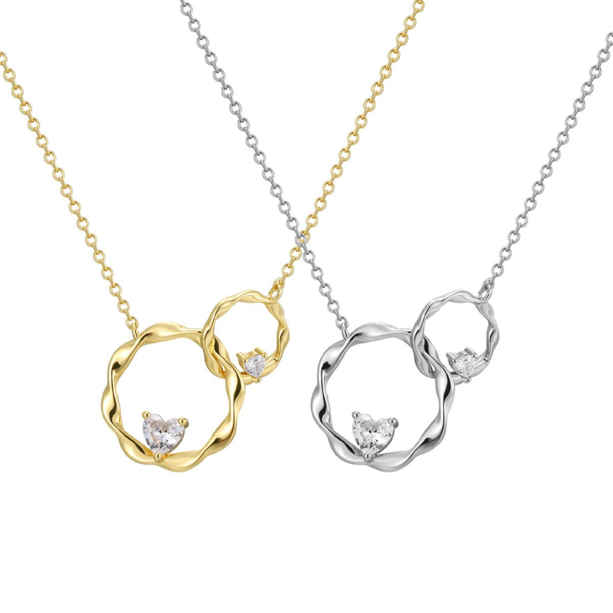 CYN0113 Mobius Double Ring Copper Necklace Pendant Simple Collarbone Chain