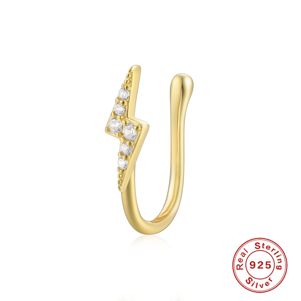 New S925Sterling Silver Geometric Water Drop Lightning Diamond Nose Ring Creative Style nose cuff Piercing jewelry