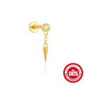 Moon Zircon Tassel 925 Sterling Silver Cartilage Earrings — surface finish close-up — alternate angle 2 — jewelry finish and design detail