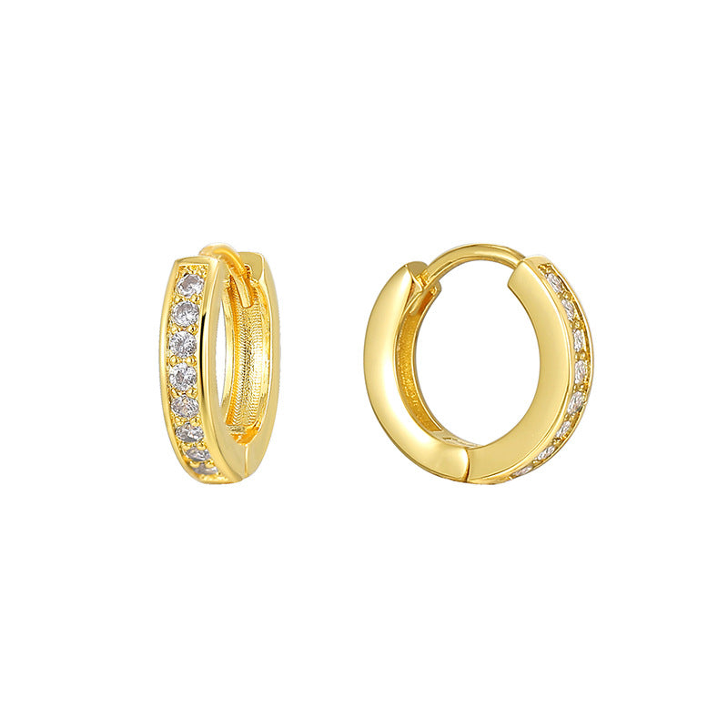 E0242 Minimalist Single-Sided Micro-Inlaid Zircon Earrings for Women with a Sense of Design and Cool Style Hoop Earrings
