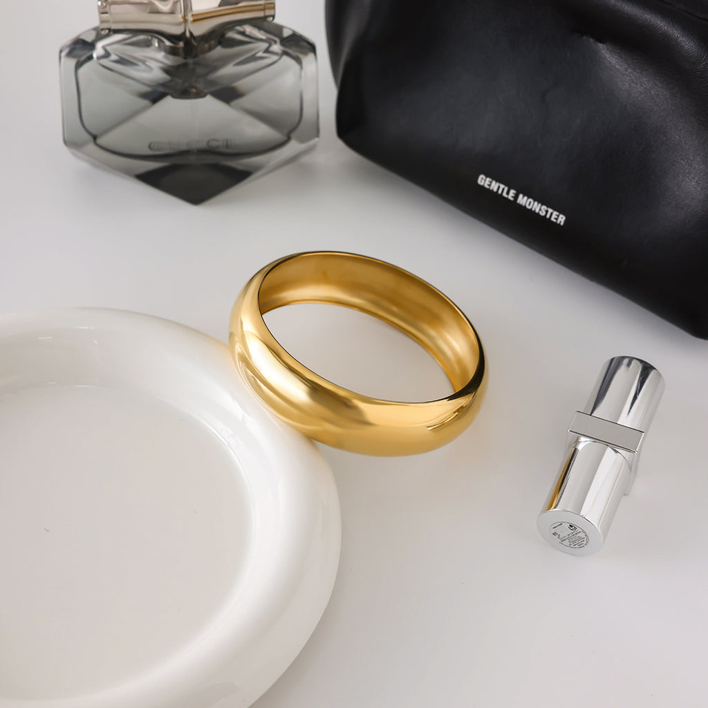 18K Gold Stainless Steel Ancient Method Plain Circle Bracelet for Women Non-Fading Jewelry Stainless Steel