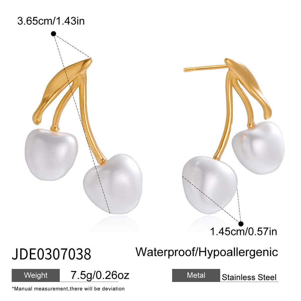 Stainless Steel Imitation Pearl Stud Earrings Cherry Ear Jewelry for Women