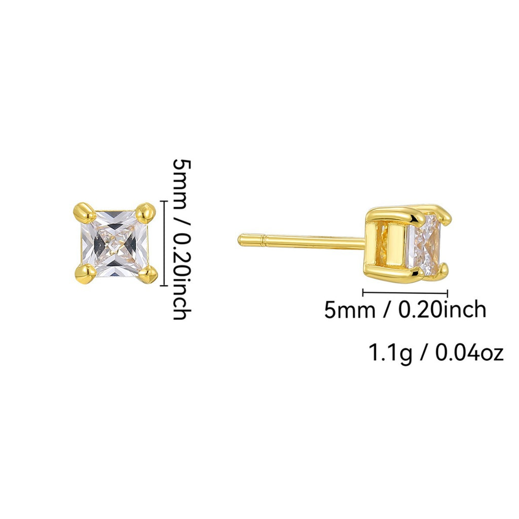 E0775 Fashion Four-Prong Square Zircon Earrings for Women gold Simple and Cool Earrings