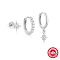 Star Hoop Drop 925 Sterling Silver Earrings — decorative detail — jewelry finish and design detail