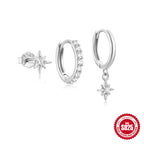 925Sterling Silver Eight-Pointed Star with Diamond Inlay Classic3Set of Earrings Hoop Earrings Hot-Selling Horse Eye Water Drop Earrings