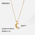 Crescent Moon Cubic Zirconia Pendant Stainless Steel Necklace in 18K Gold-Tone styled for independent jewelry boutiques