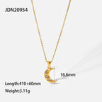 Same Style Accessories18K Gold-plated Stainless Steel Inlaid Three Zircon Moon Pendant Necklace for Women Rose Gold