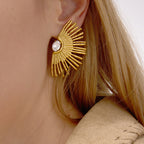 2H Stainless Steel Sunflower Earrings Design Sense Earrings Non-Fading Zircon Earrings Jewelry