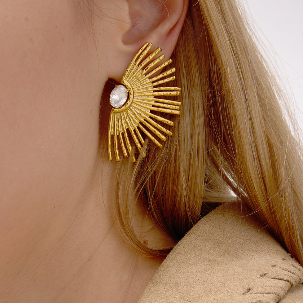 2H Stainless Steel Sunflower Earrings Design Sense Earrings Non-Fading Zircon Earrings Jewelry