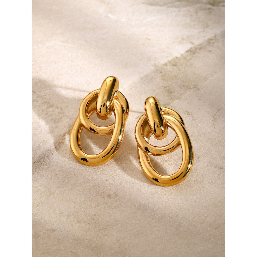 2H New18k Gold Stainless Steel/Simple Retro Wrapped Earrings Fashion Simple Hollow Earrings