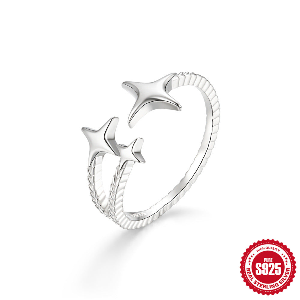 New Product S925Sterling Silver Ring Japanese and Korean Design Sense Geometric Zircon Ring Fashion Open Index Finger Ring