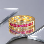 R0397 Hong Kong Fashion Couple Simple Single Row Red Zircon Ring for Women Copper Plated18K Golden Fashion