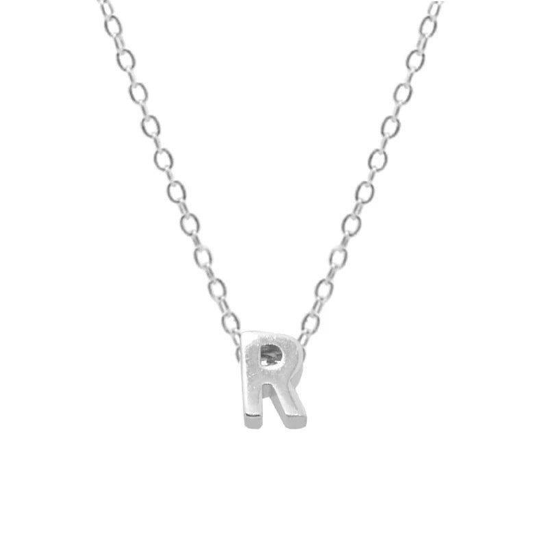 Sterling Silver 26 Letter Pendant Necklace Polished Collarbone Chain