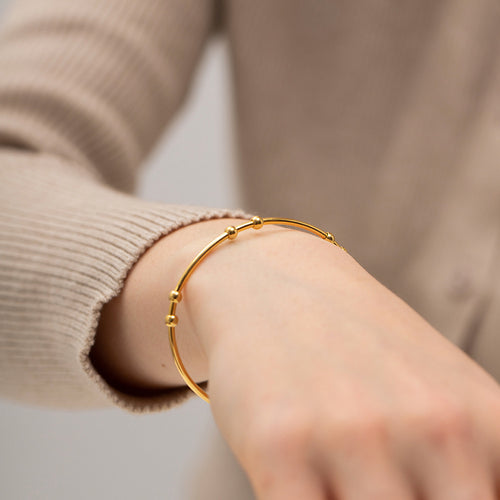 18K Gold-Tone Beaded Cuff Stainless Steel Bracelet in a gold-tone stainless steel finish