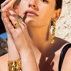 2H  Design Style Concave-Convex Bracelet Fashion Jewelry Wide Version Plated 18K Gold Exaggerated Irregular Wide Bracelet for Women