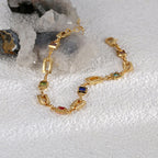 B0139 New Fashion Retro Colorful Stone Bracelet for Women Geometric Multicolor Brass Gold Plated