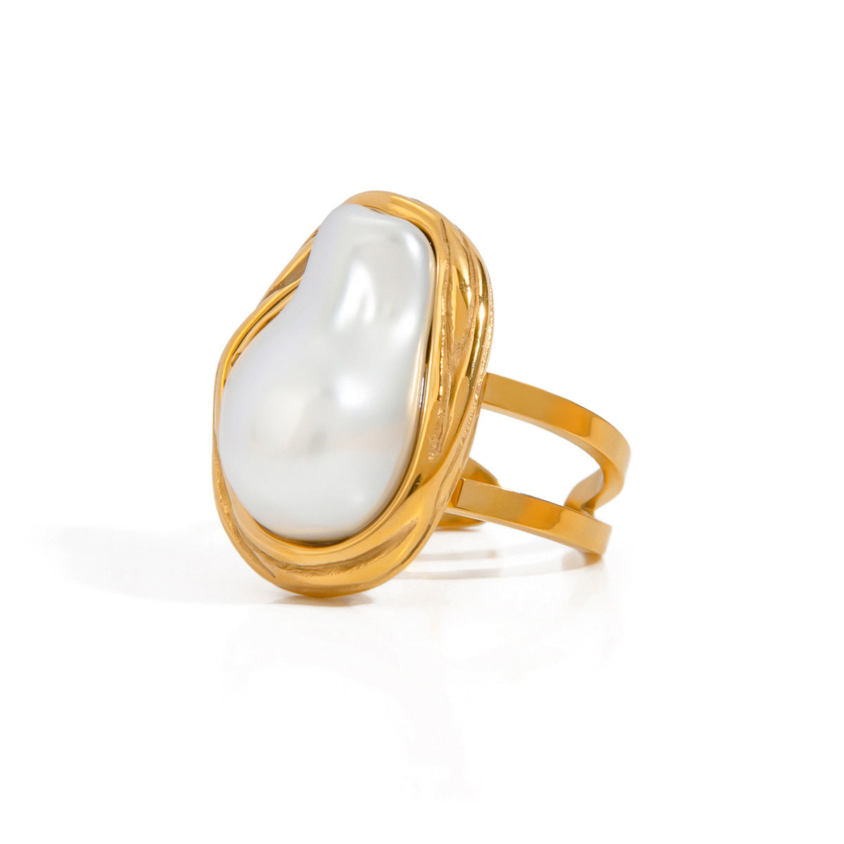Stainless Steel Exaggerated Pearl Ring rings