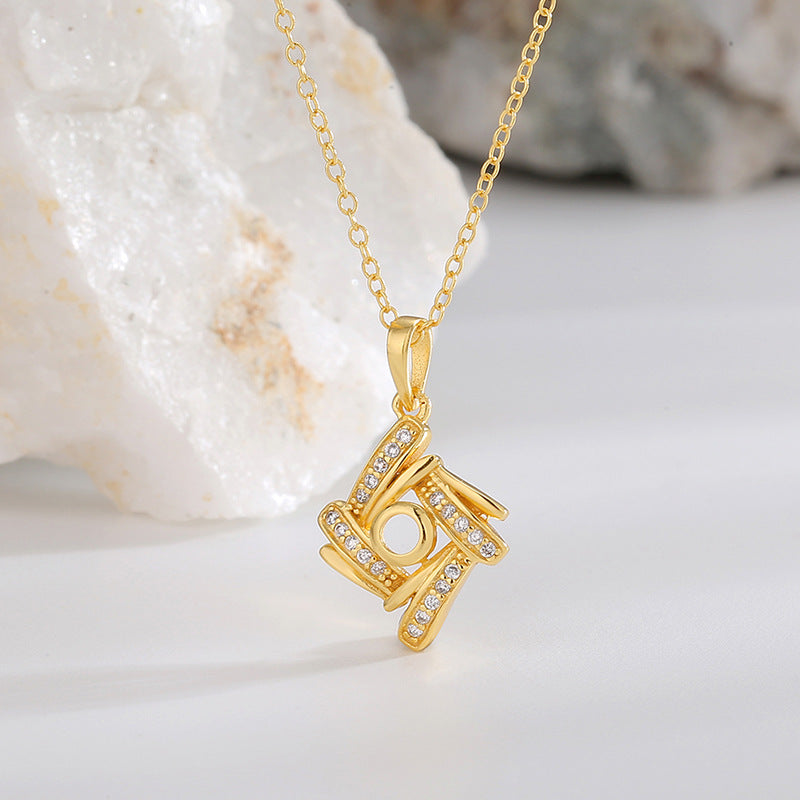 S925 Silver Square Hollow Zircon Necklace Collarbone Chain