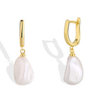 E0489 Personalized Retro Irregular Shell Pearl Earrings for Women Elegant Fashion Brass Gold-Plated Earrings