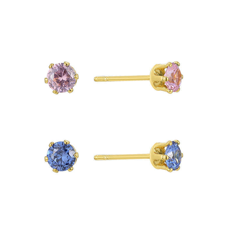E0779 Fashion Crown Base Zirconia Stud Earrings Set Simple Two-tone Earrings