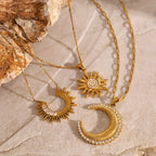 Stainless Steel Zircon Necklace Sunflower Collarbone Chain Moon Pendant Choker